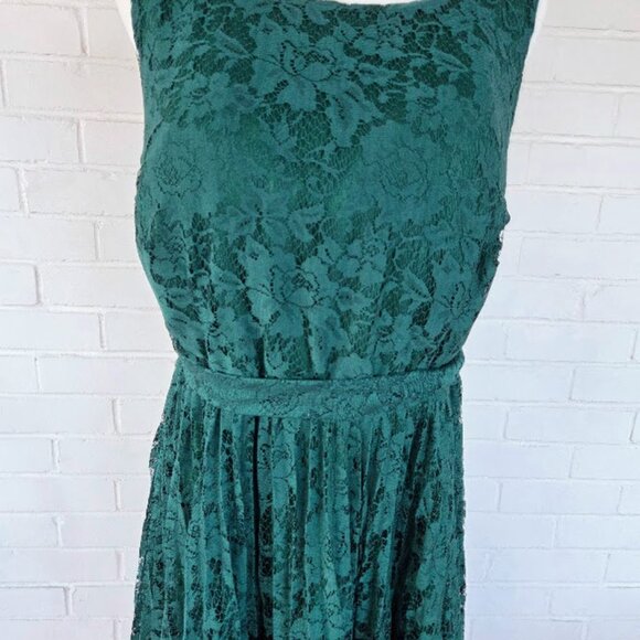 Lane Bryant Lace Colorblock Pleated Midi Dress in Emerald Green and Black Size14 - Picture 6 of 15